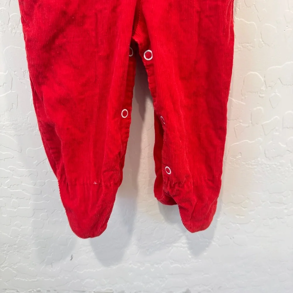 Vintage Colorkids Overalls 0-6 Months Red Corduroy Cotton Embroidered Flower